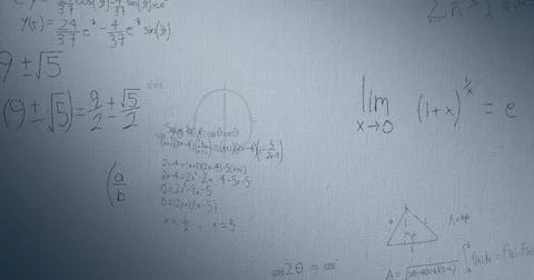 Image of mathematical equations over white background Illustrazione stock