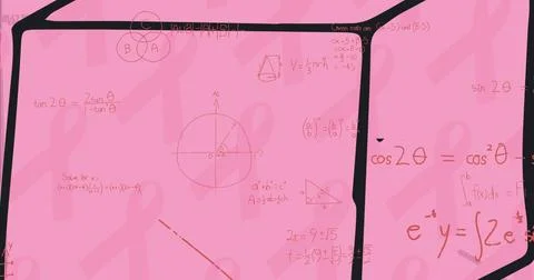 Image of mathematical equations on pink background Stock Illustration