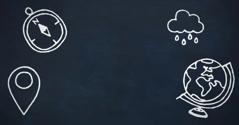 Image of mathematical equations with school icons on blue background Illustrazione stock