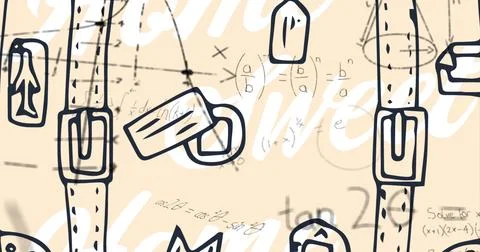 Image of mathematical equations on yellow background Stockillustratie