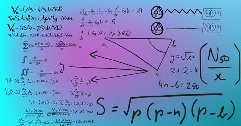 Image of mathematical formulae on blue background Illustrazione stock