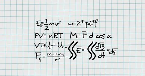 Image of mathematical formulae on white squared background 스톡 일러스트