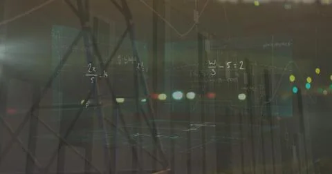 Image of mathematical formulas over high voltage lines Stock Illustration