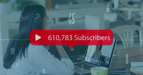 Image of media icon and data processing over biracial businesswoman having image Stock Photos