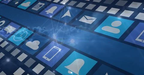 Image of media icons over clouds Stock Photos