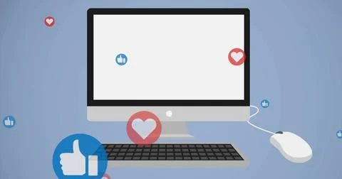 Image of media icons over computer Stock Photos