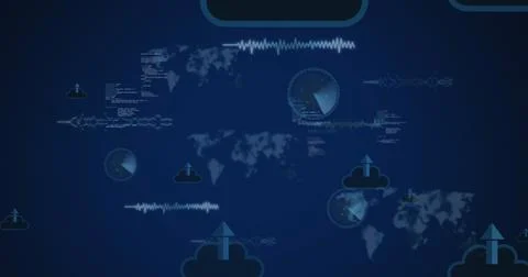 Image of media icons over data processing Stock Illustration