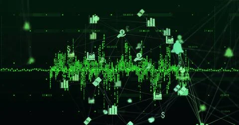 Image of media icons over data processing Stock Photos
