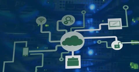 Image of media icons over server room イラスト素材