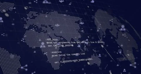 Image of media icons over world map and processing data Stock Photos