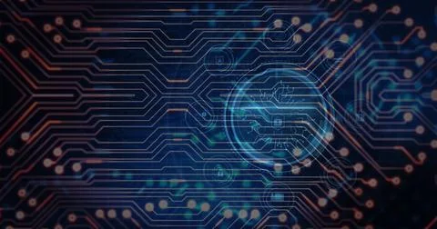 Image of medical data processing and processor socket over dark background Stock Illustration