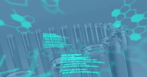 Image of medical data processing and chemical compound structures against イラスト素材