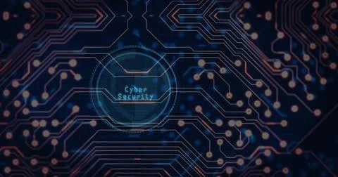 Image of medical data processing and processor socket over dark background Foto stock