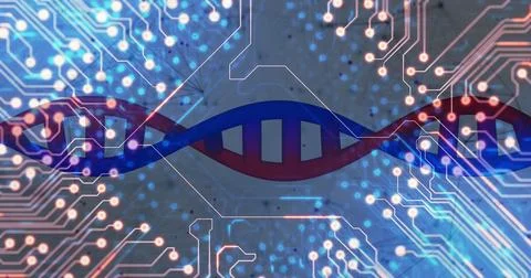 Image of medical data processing and processor socket over white background Foto stock