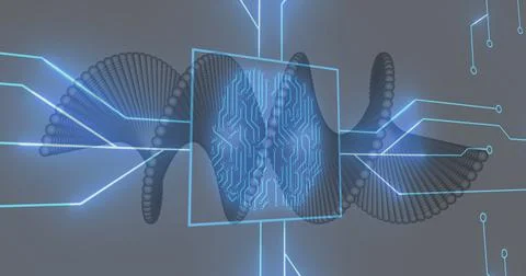 Image of medical data processing and processor socket over dark background Foto stock