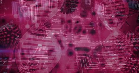 Image of medical data processing and processor socket over dark background Foto stock