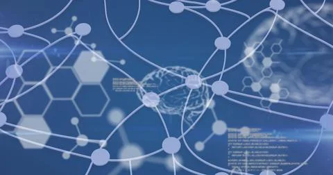 Image of medical data processing, human brain, molecules and chemical compound Illustrazione stock