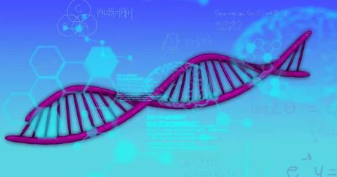 Image of medical data processing over dna on blue background Stock Illustration