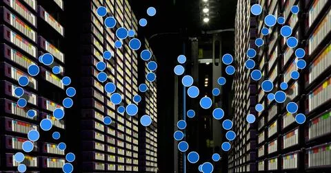 Image of medical data processing over server room Stockillustratie