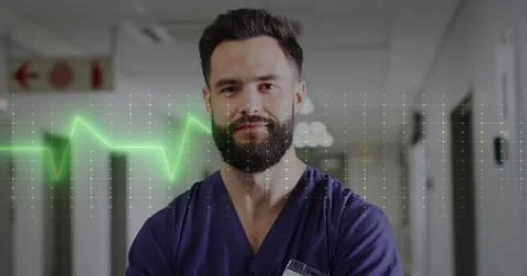 Image of medical data processing over caucasian male doctor 写真素材