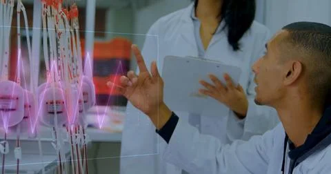 Image of medical data processing over diverse doctors Foto stock