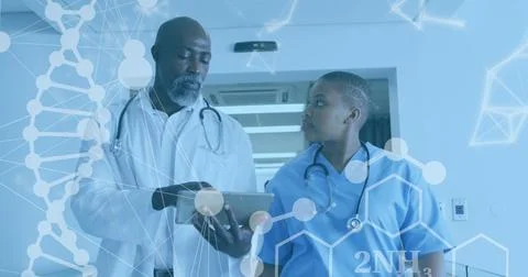 Image of medical data processing over african american doctors 写真素材