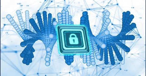 Image of medical data processing with padlock over white background 스톡 사진