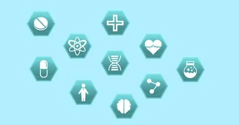 Image of medical icons with data processing on blue background Illustrazione stock