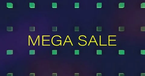 Image of mega sale text over cubes on black background Stock Illustration