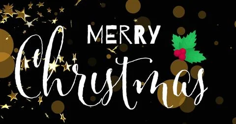 Image of merry christmas text over stars and spots Stock Illustration