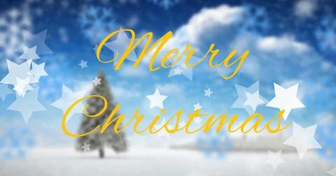 Image of merry christmas text over winter scenery Stock Illustration