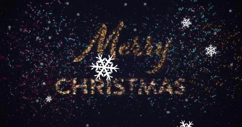 Image of merry christmas text over snow falling Ilustração Stock