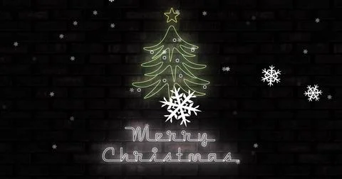 Image of merry christmas text over snow falling Ilustração Stock