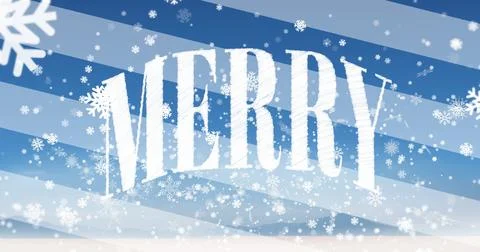 Image of merry text over snow falling Ilustração Stock