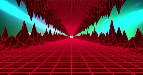 Image of metaverse grid moving in seamless loop over light trails イラスト素材