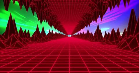 Image of metaverse grid moving in seamless loop over light trails Illustrazione stock