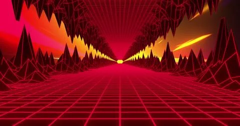 Image of metaverse grid moving in seamless loop over light trails Stock Illustration