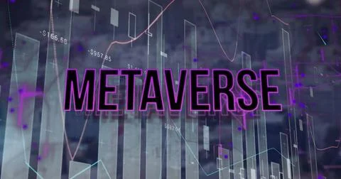 Image of metaverse text over network and data processing over cityscape Stock Illustration