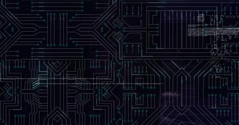Image of microprocessor connections over data processing against black 스톡 사진