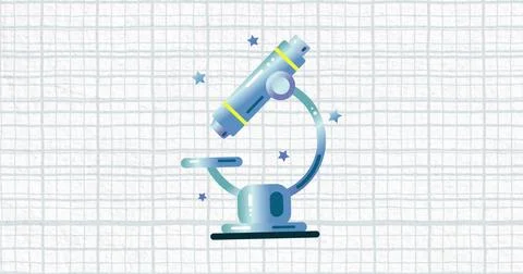 Image of microscope over blue grid on white backgraund Stockillustratie