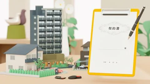 An image of a miniature housing composed of 3D illustrations. Stock Illustration