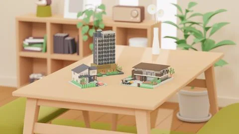 Image of miniature housing consisting of 3D illustration. Stock Illustration