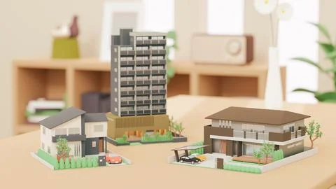Image of miniature housing consisting of 3D illustration. Stock Illustration