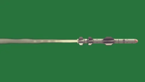 An image of a missile on green screen and jet flying through the air with it Stock Footage 335682722