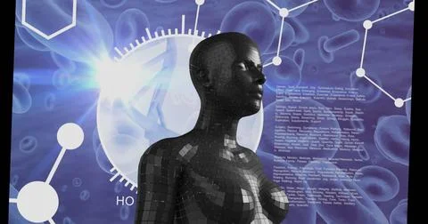 Image of model of human body over data processing Stock Illustration