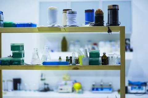 Image of modern laboratory for pharmacy background usage . Stock Photos