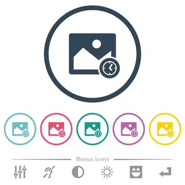 Image modified time alternate flat color icons in round outlines Stock Illustration