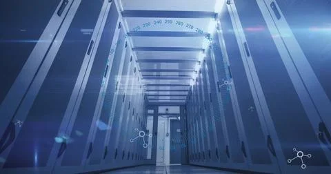 Image of molecules and data processing over computer servers Stock Illustration