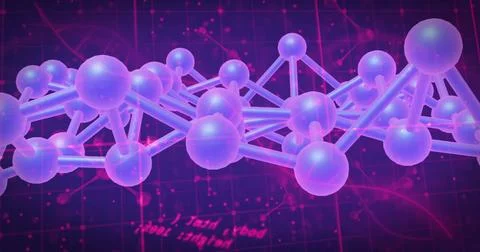 Image of molecules and dna strand over data processing on black background Stock Illustration