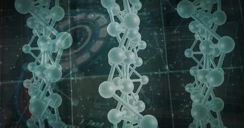 Image of molecules and dna strand over data processing with scope scanning on 스톡 일러스트